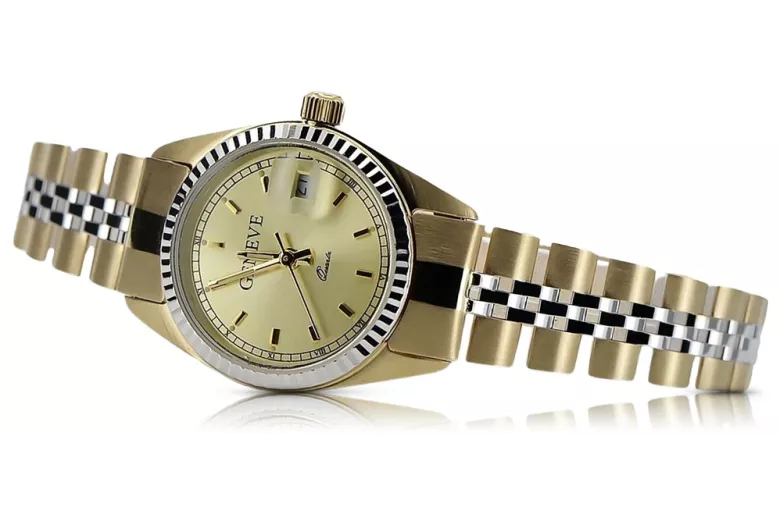 Złoty zegarek damski 14k 585 z bransoletą Geneve lw020ydy&lbw010y