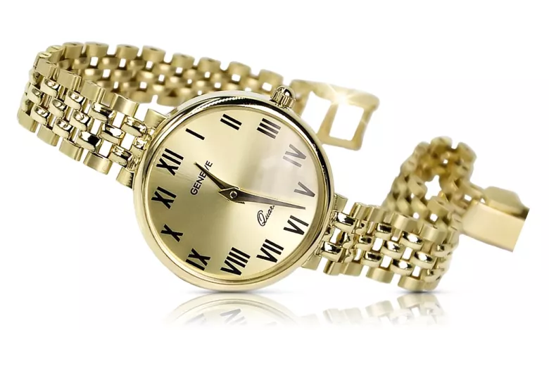 Prześliczny 14k złoty damski zegarek Geneve lw011ydg