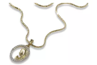 Золотий медальйон Богородиці 14 карат і ланцюжок pm011y&cc080y