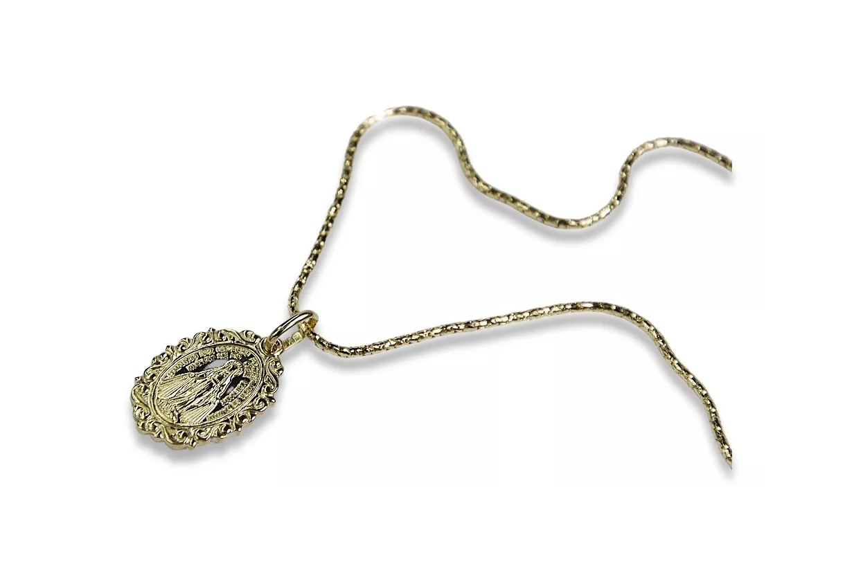 Medallón de la Madre de Dios de oro de 14k y cadena de serpiente pm005y&cc080y