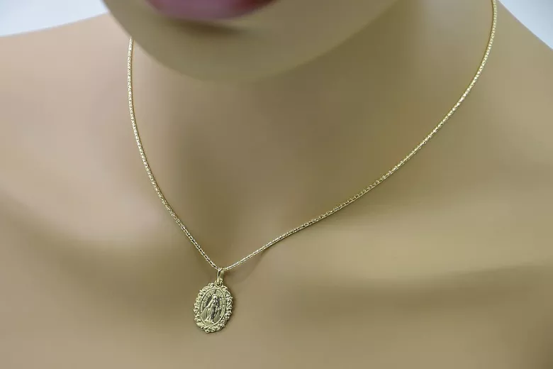 14k gold Mother of God medallion & Snake chain pm005y&cc080y