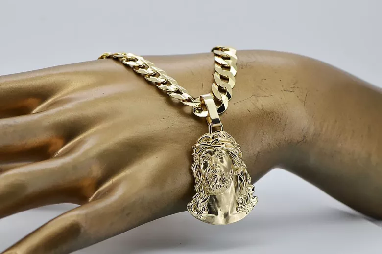 Pendentif Jezus en or jaune 14 carats avec chaîne élégante pj004y28&cc099y55