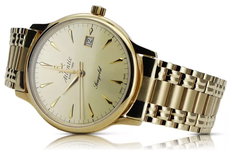 Gold Men's Watch Geneve ★ Zlotychlopak.pl ★ Puritate de aur 585 333 Preț scăzut!