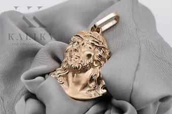 Jėzaus ikono pakaba iš raudonos 14k 585 rožinės aukso pj004r