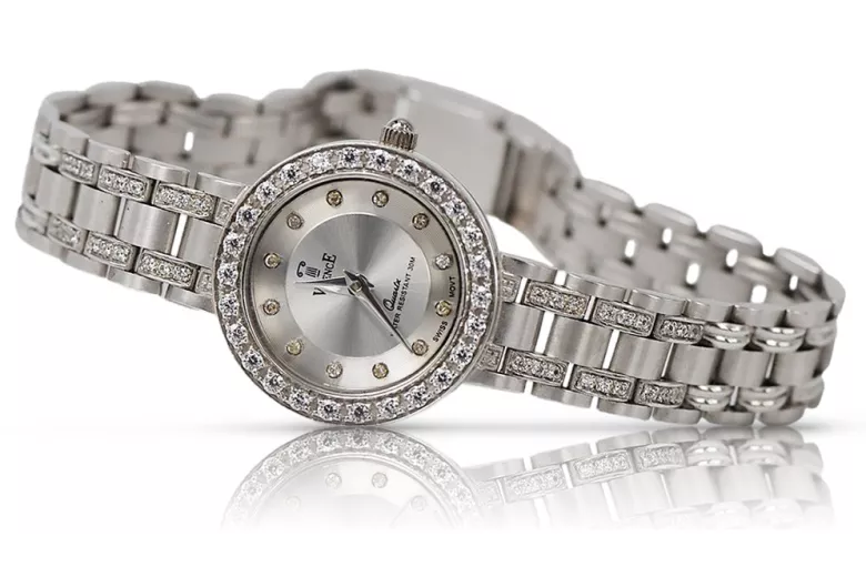 Білий 14k золото Чудовий жіночий годинник lw051w