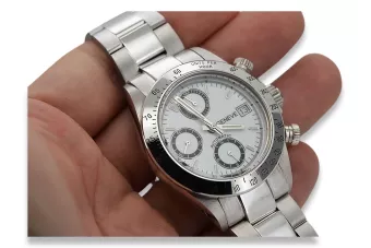 Бял мъжки часовник Geneve от масивно злато 14k 585 mw041w