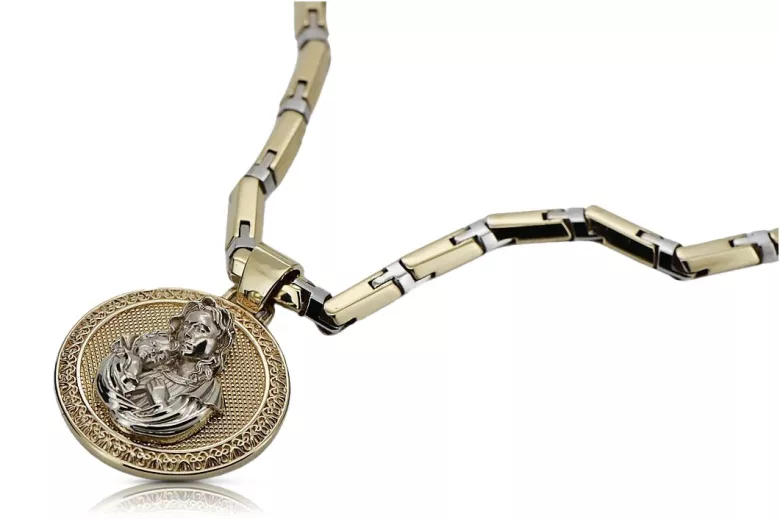 Gold Prívesok Medail 14k Bozia Matka Božie s reťazca PM027YW30 & CC047YW