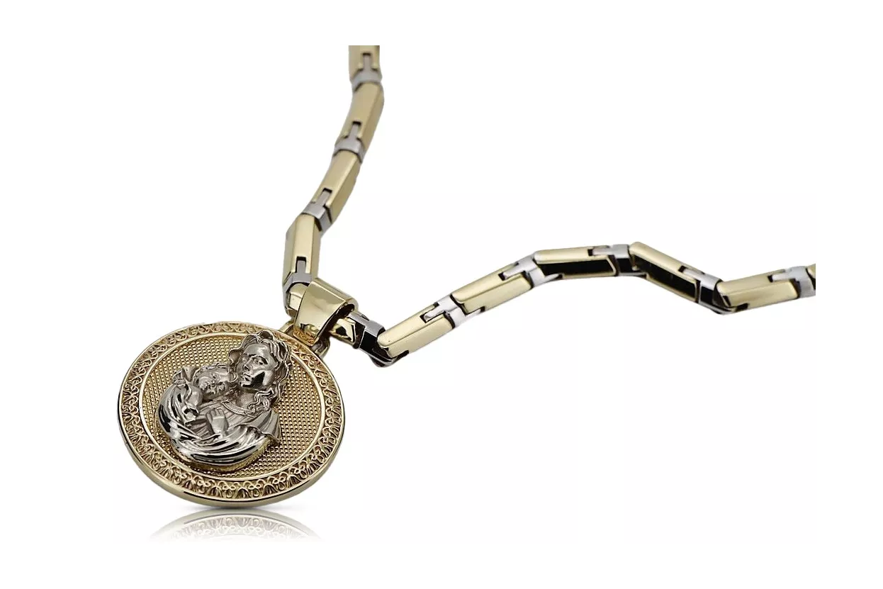 Gold přívěsek medaile 14k božia matka božský s řetězem pm027YW30 & cc047yw
