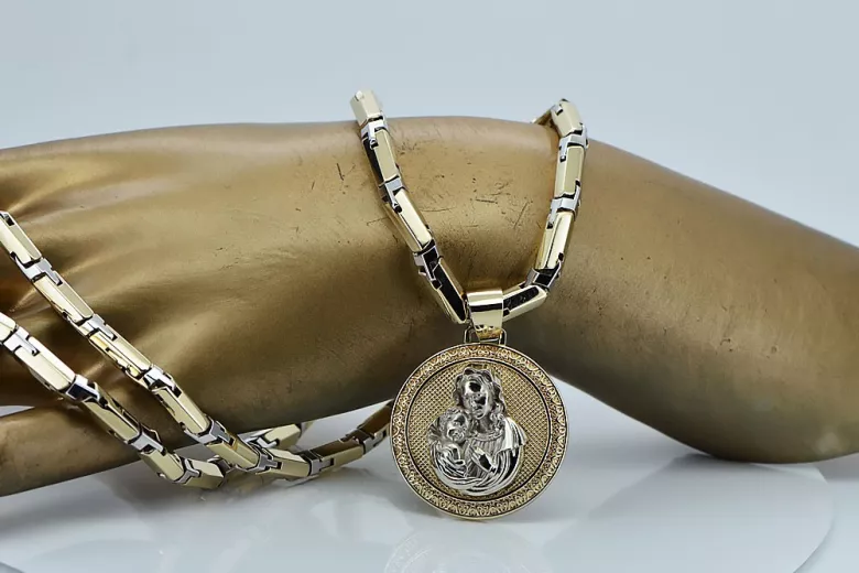Gold přívěsek medaile 14k božia matka božský s řetězem pm027YW30 & cc047yw