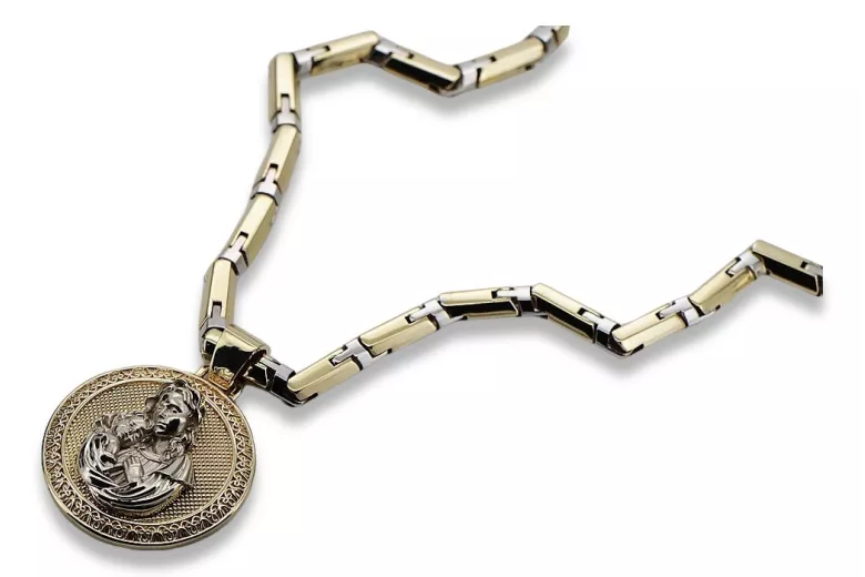 Gold přívěsek medaile 14k božia matka božský s řetězem pm027YW30 & cc047yw