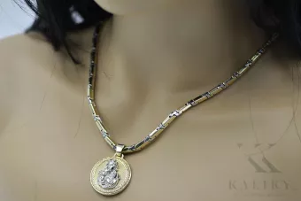 Gold Prívesok Medail 14k Bozia Matka Božie s reťazca PM027YW30 & CC047YW