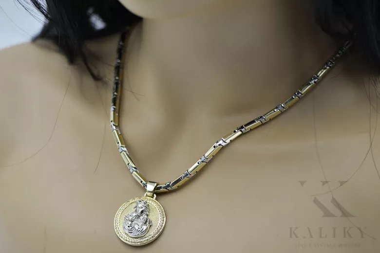 Gold přívěsek medaile 14k božia matka božský s řetězem pm027YW30 & cc047yw