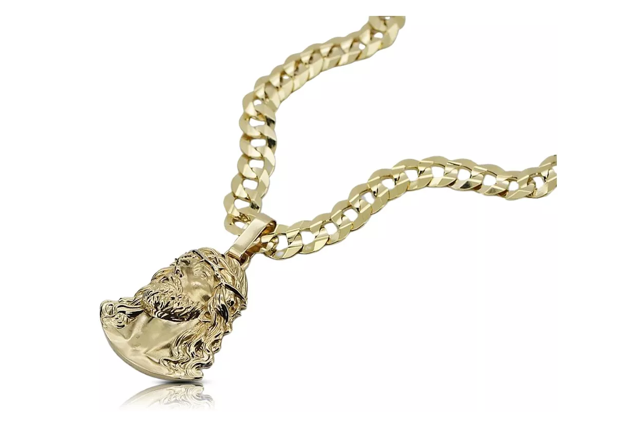 Yellow 14k gold Jezus pendant with Elegant chain pj004y15&cc001y50
