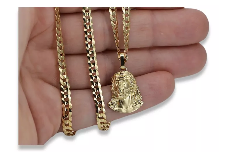 Pendentif Jezus en or jaune 14 carats avec chaîne élégante pj004y15&cc001y50