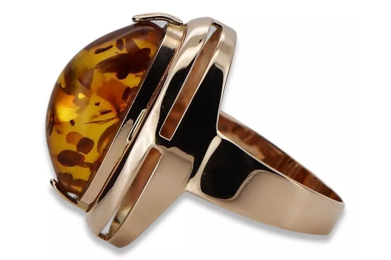 Russische Rose Sowjetrosa UdSSR rot 585 583 gold amber ring vrab004