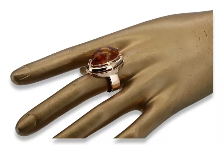 Russische Rose Sowjetrosa UdSSR rot 585 583 gold amber ring vrab004