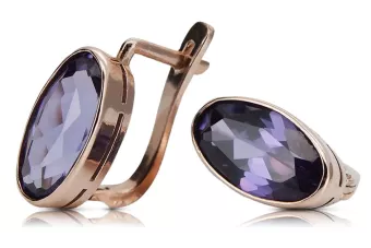 Rose pink 14k 585 gold alexandrite earrings vec001 Vintage Russian Soviet style