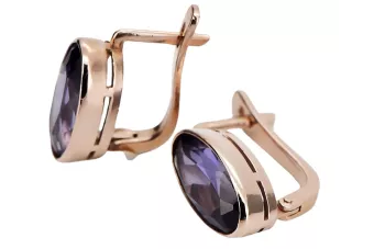 Rose pink 14k 585 gold alexandrite earrings vec001 Vintage Russian Soviet style