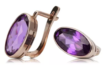 Rose pink 14k 585 gold amethyst earrings vec001 Vintage