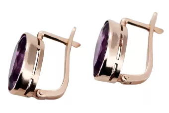 Pendientes de amatista de oro rosa rosa 14k 585 vec001 Vintage