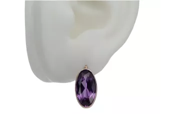 Rose pink 14k 585 gold amethyst earrings vec001 Vintage