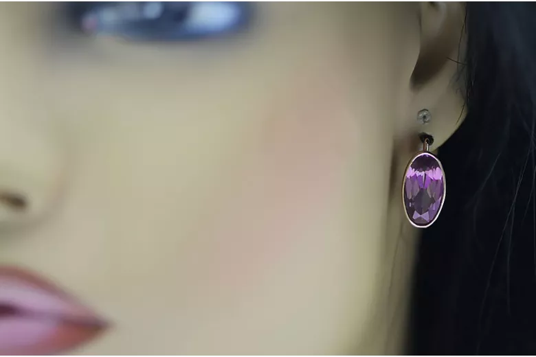 Rose pink 14k 585 gold amethyst earrings vec001 Vintage