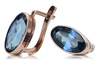 Rožiniai raudoni 14k aukso auskariai 585 su akvamarynu vec001 Vintage