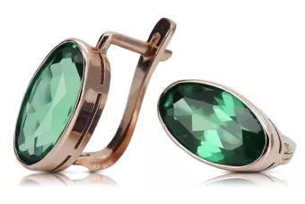 Náušnice s růžovou červenou 14k Gold 585 s Emerald Vec001 Ročník