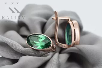 Серьги из розового золота 14 карат 585 с изумрудами vec001 Vintage