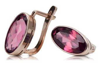 Cercei aur rubin roz trandafir 14k 585 vec001 Vintage