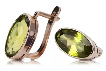 Pendientes de peridoto de oro rosa rosa 14k 585 vec001 Vintage