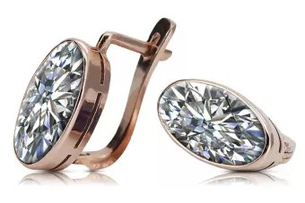 Rose pink 14k 585 gold zircon earrings vec001 Vintage Russian Soviet style