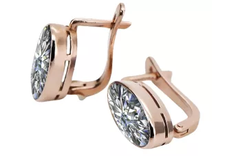 Rose pink 14k 585 gold zircon earrings vec001 Vintage Russian Soviet style