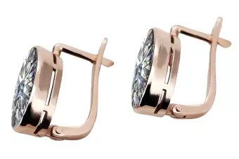 Rose pink 14k 585 gold zircon earrings vec001 Vintage Russian Soviet style