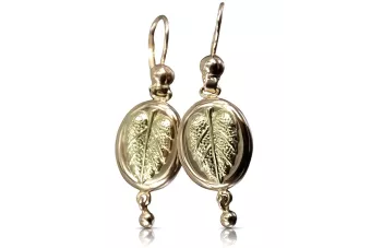 Vintage rose pink 14k 585 gold  Vintage leaf earrings ven045