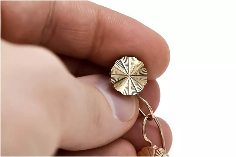 Rose pink 14k 585 gold  Vintage flower earrings ven048