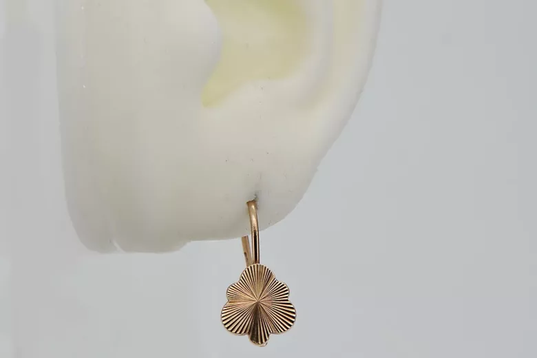 Rose pink 14k 585 gold Vintage leaf earrings ven165