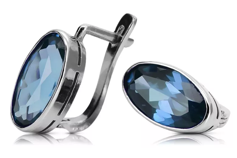 Silver 925 aquamarine Vintage earrings vec001s Russian Soviet style