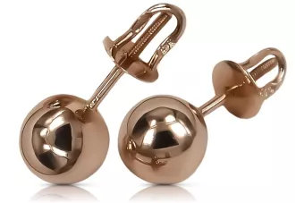 Vintage rose pink 14k 585 gold  Vintage ball earrings ven043