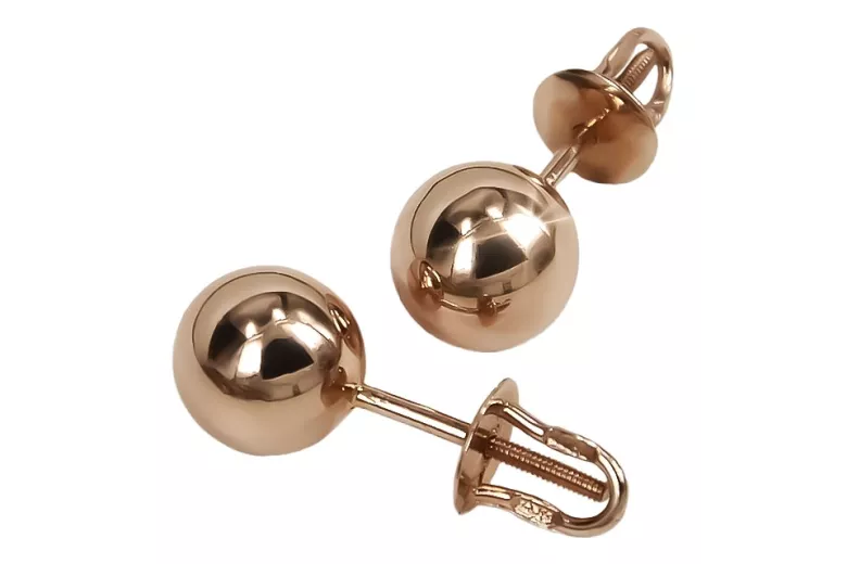 Vintage rose pink 14k 585 gold  Vintage ball earrings ven043