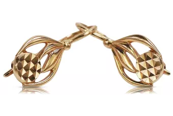 Rosa rusa rosa soviético 14k 585 oro URSS Pendientes de hoja vintage ven051