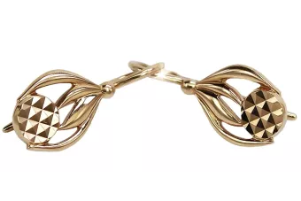 Rosa rusa rosa soviético 14k 585 oro URSS Pendientes de hoja vintage ven051