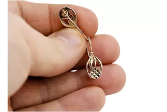 Руска роза розова съветска 14k 585 злато СССР реколта листа обеци ven051