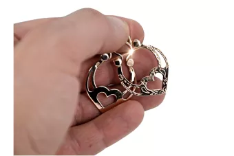 Rosa rusa rosa soviético 14k 585 oro URSS Vintage Pendientes Gipsy ven052