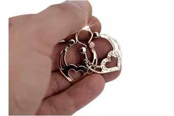 Rosa rusa rosa soviético 14k 585 oro URSS Vintage Pendientes Gipsy ven052