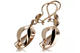 Russische Rose Rosa Sowjet 14k 585 Gold UdSSR Vintage Hängende Ohrringe ven053