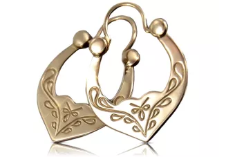 Rosa rusa rosa soviético 14k 585 oro URSS Vintage Pendientes Gipsy ven059