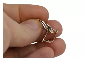 Vintage rose pink 14k 585 gold  Vintage leaf earrings ven062