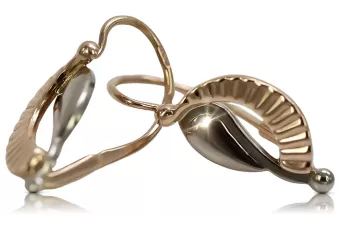 Russische Rose Rosa Sowjet 14k 585 Gold UdSSR Vintage Blatt Ohrringe ven065