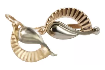 Vintage rose pink 14k 585 gold  Vintage leaf earrings ven065